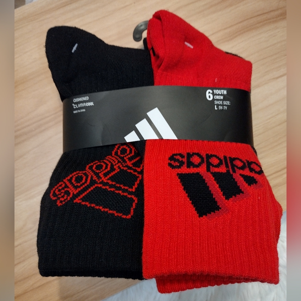 Adidas Youth L 5Y-7Y Cushioned Climacool Crew Socks Multicolor 6 Pair 🆕